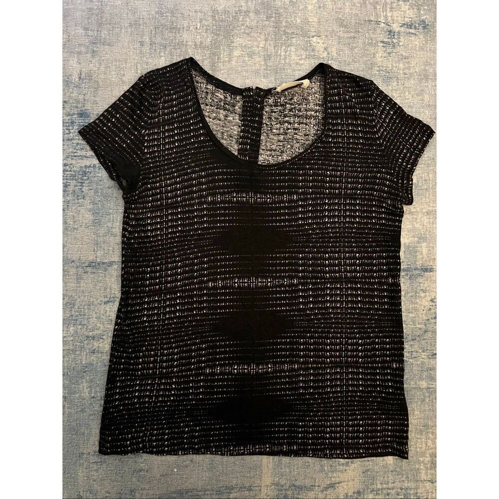 Eleven Paris Black White Back Zip Dartdoot Semi Sheer 100% Linen Tee Large